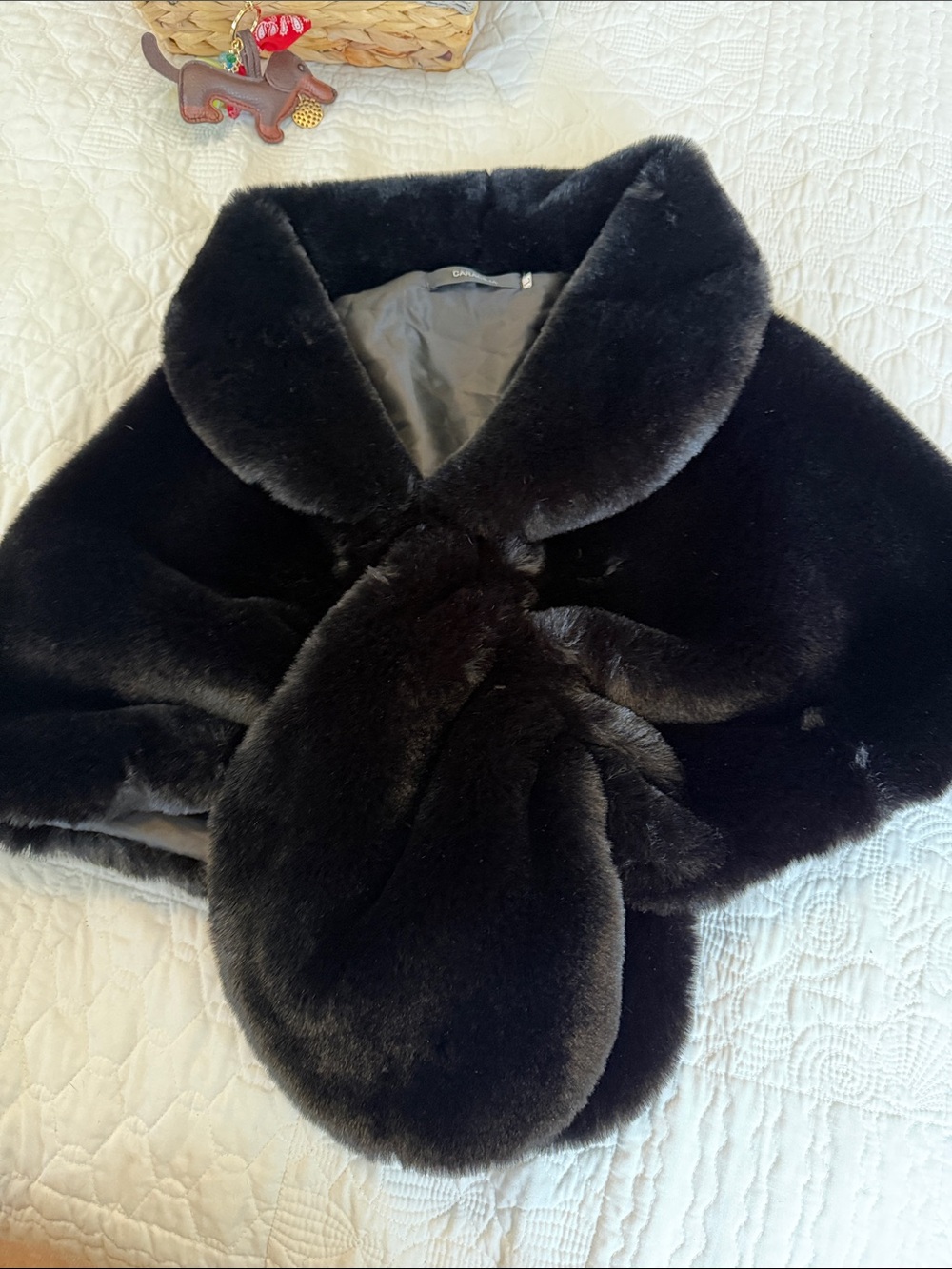 Lux Black Faux Fur Stole Cape
